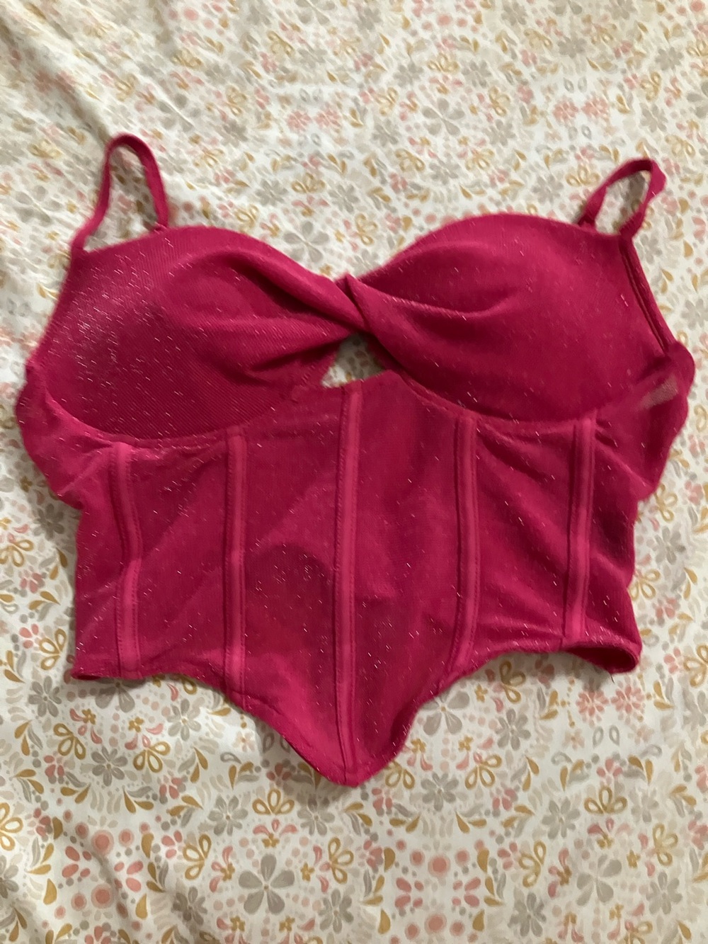 SHEIN Sparkly Fuchsia Longline Bustier Top
